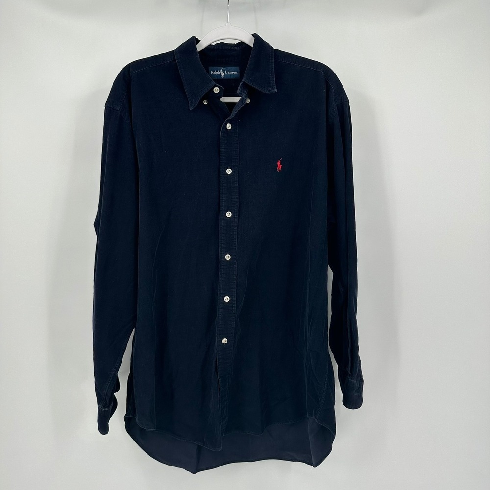 Ralph Lauren Men Preppy Navy Blue Corduroy Button Down Shirt Size XL Lightweight